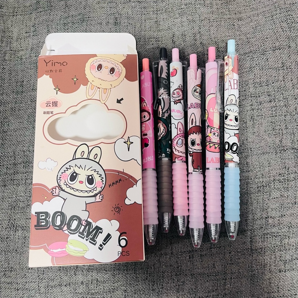 6 pcs labubu black ink gel pen set